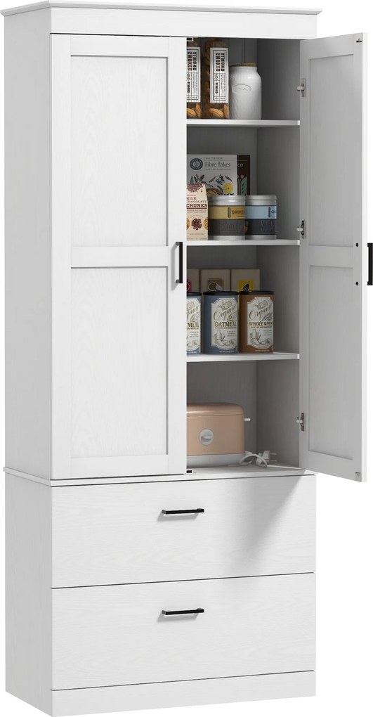 HOMCOM Dulap de bucătărie bufet vitrină mobilier de depozitare cu compartiment, 2 sertare și rafturi reglabile, gri | Aosom Romania