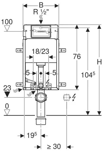 Rezervor incastrat Geberit Delta cu cadru Kombifix Basic pentru wc suspendat 108 cm