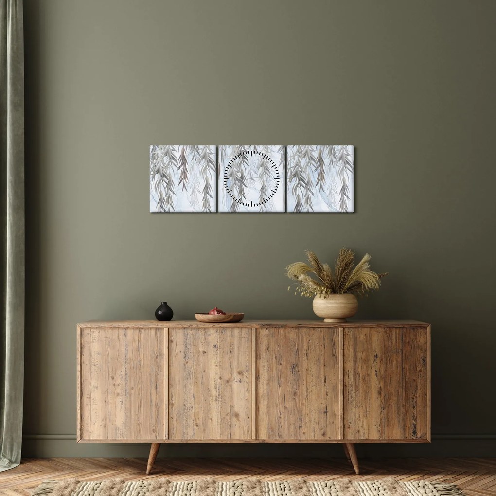 Tablou - Crenguțe de salcie fundal albastru (cu ceas) (90x30 cm)