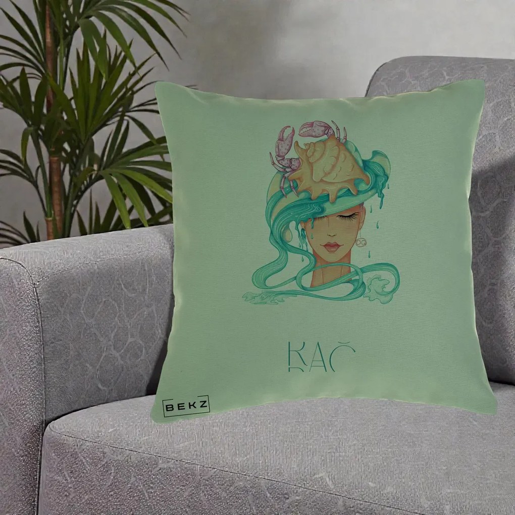 Perna Personalizata Zodie Rac, 40x40 cm, Verde, Husa Detasabila, Perna Inclusa, BEKZ®