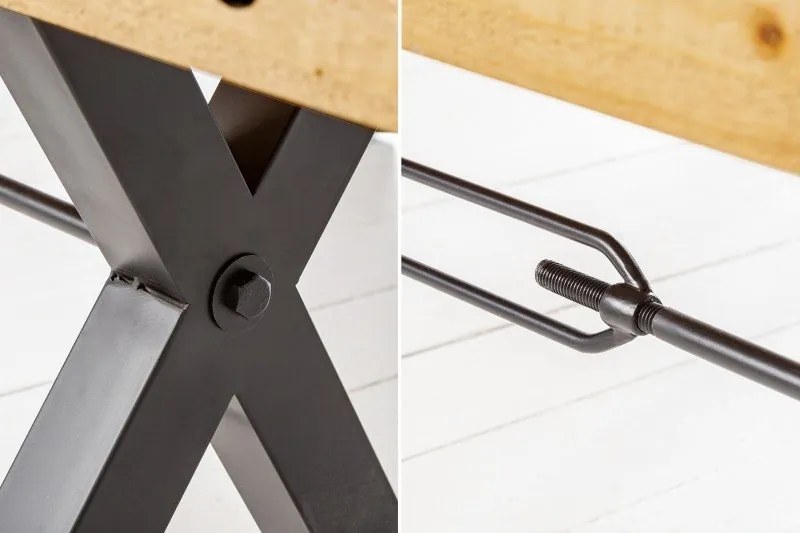 Banca design industrial Thor 200cm Pin maro vintage