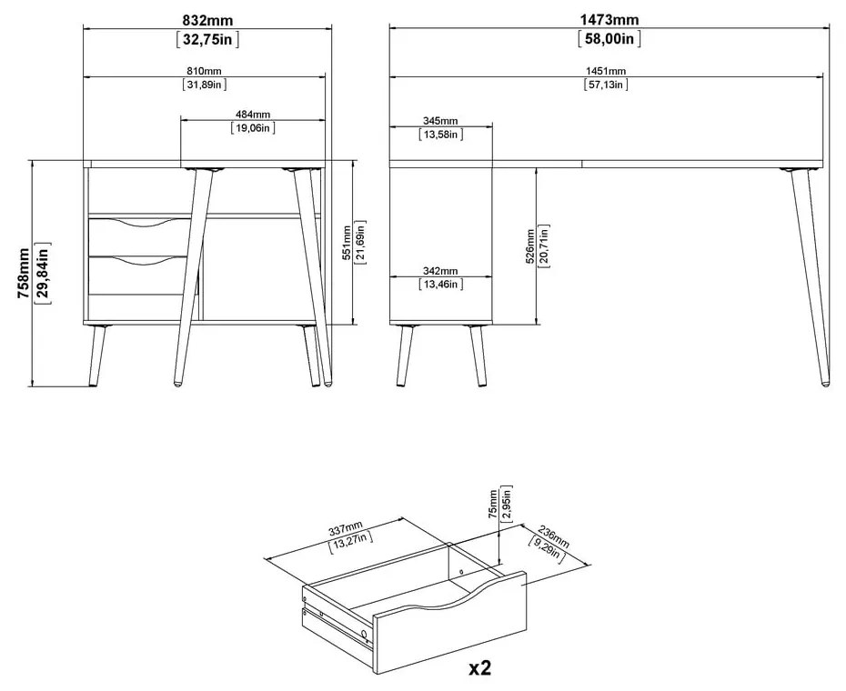 Birou cu aspect de lemn de stejar 145x81 cm Oslo - Tvilum