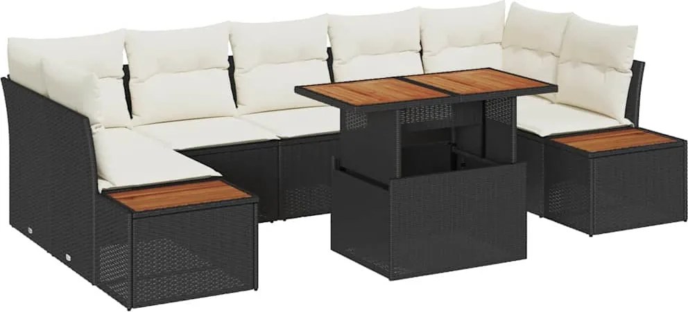 vidaXL Set de masă pentru grădină cu pernă 8 pcs Negru și Bej