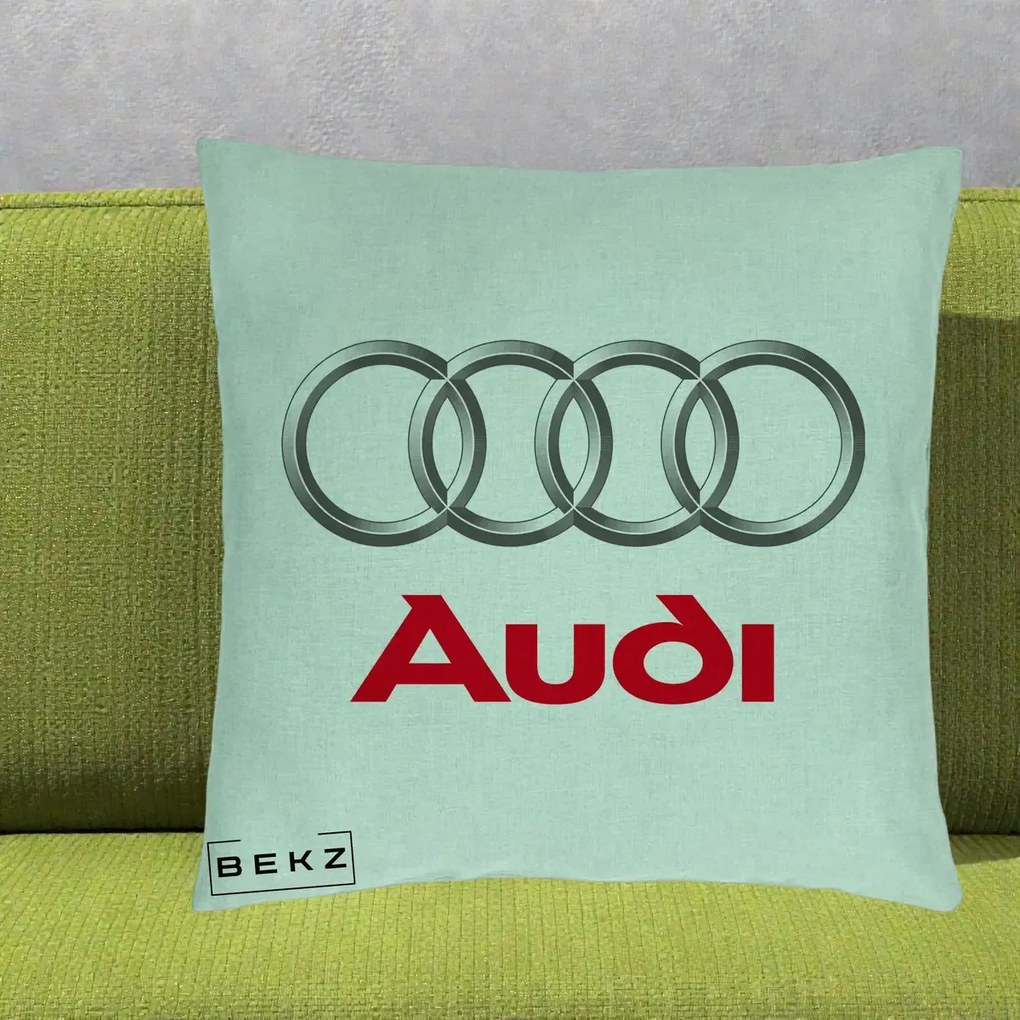 Perna Personalizata cu emblema Audi, 40x40 cm, Verde Menta, Husa Detasabila, Perna Inclusa, BEKZ®