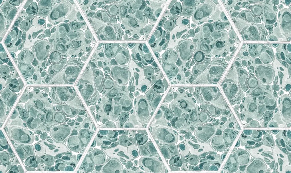 Tapet Marbled Hexagon Tiles, Green, Rebel Walls, 5 mp / rola