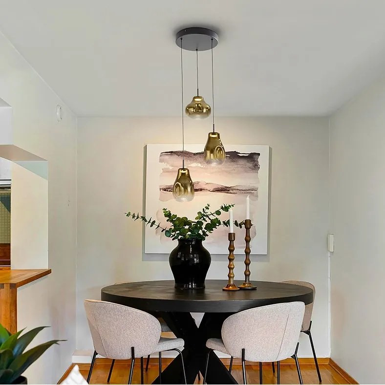 Lustra cu 3 pendule LED design modern Aledis negru/ auriu