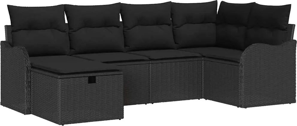 vidaXL Set de canapele pentru grădină cu pernă 6 pcs Negru Rattan poli