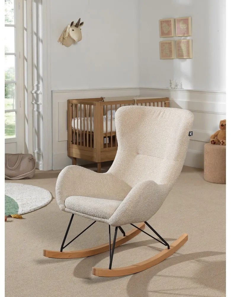 Fotoliu de copii bej balansoar cu tapițerie din țesătură bouclé Rocky – Vipack