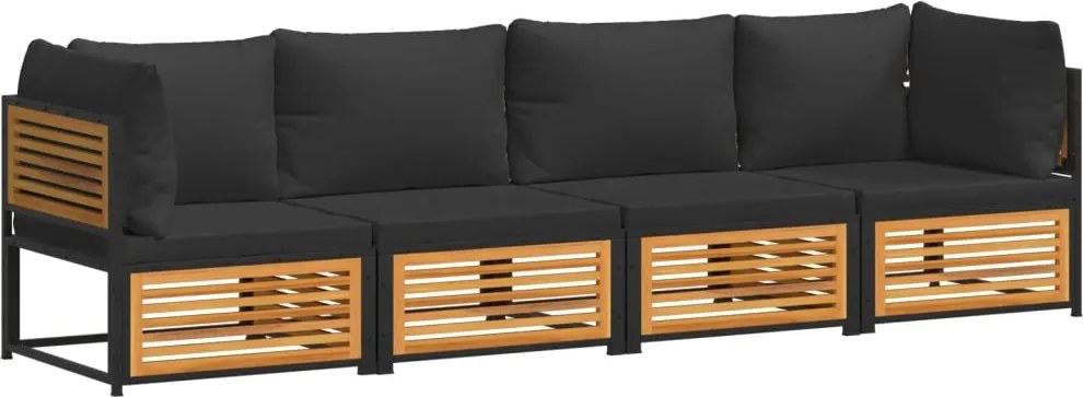 vidaXL Set canapele de grădină cu perne, 4 piese, lemn masiv de acacia