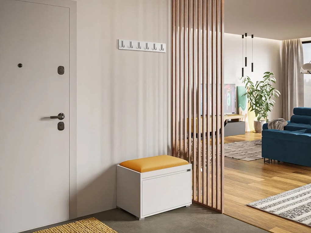 Mobilier pentru hol 60 + panou de perete tapițat Pag 60x30 Karline (Alb + portocaliu). 1070210