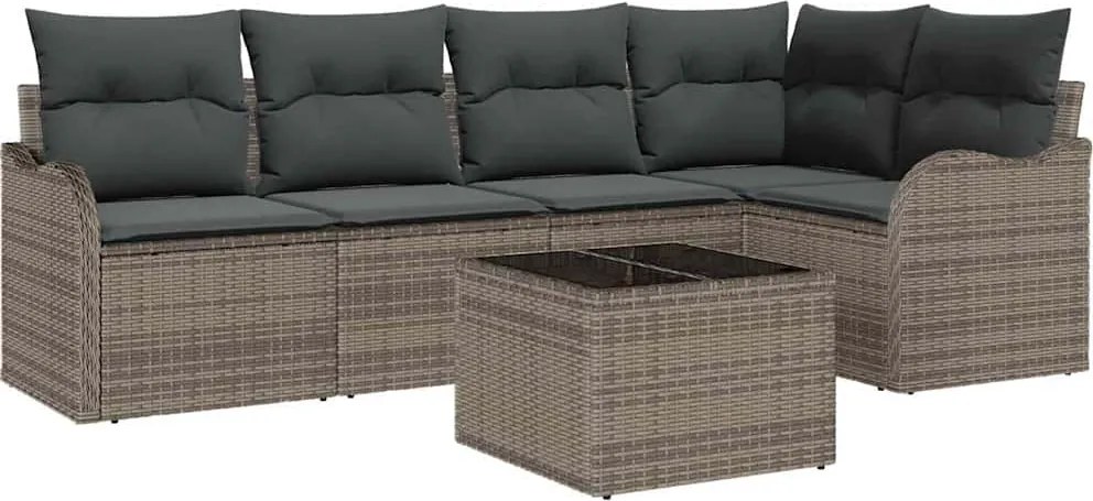 vidaXL Set de canapele pentru grădină cu pernă 6 pcs Gri Rattan poli