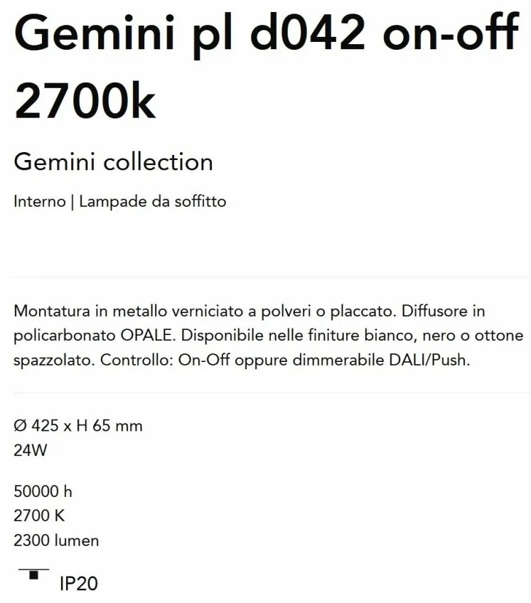 Plafoniera LED design circular Gemini pl d042 on-off 2700k alama