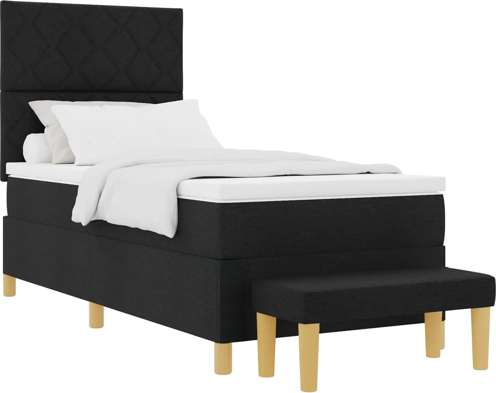 vidaXL Pat cu arcuri cu saltea Negru 100 x 200 cm țesătură