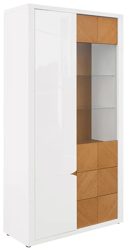 Vitrină Rovika REG1D1W2S (Alb lucios + Stejar natural) (cu iluminat LED). 1025976