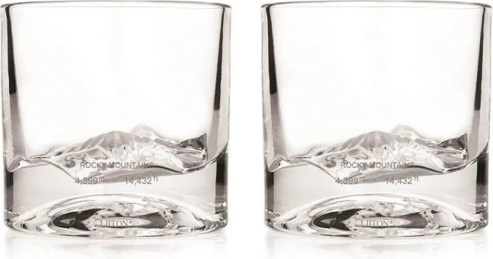 Set pahare pentru whisky LIITON 1009977 Rocky Mountain, 240 ml, 2 buc, Fund 3D varf Elbert, Transparent