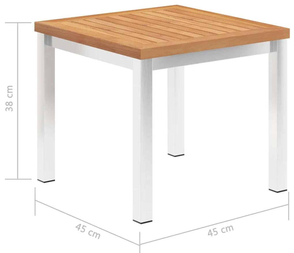 Masa laterala de gradina, 45 x 45 x 38 cm, lemn de tec si otel Lemn masiv de tec, 1