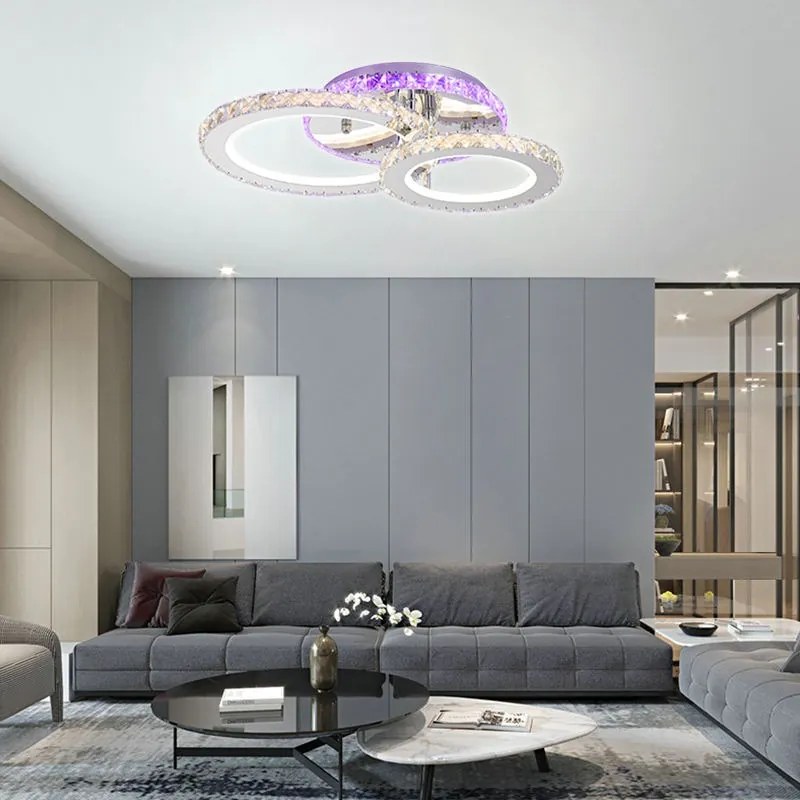 Lustra LED Cu Telecomanda, Elit's Cristal, 2 Cercuri, alb, 70W, RGB