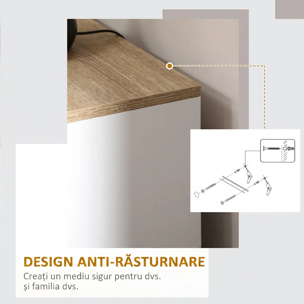 HOMCOM Bufet de Bucătărie din Lemn, Mobilier cu 3 Uși, Rafturi Reglabile, Stil Scandinav, pentru Living, Sufragerie, 90x30x90cm, Alb | Aosom Romania