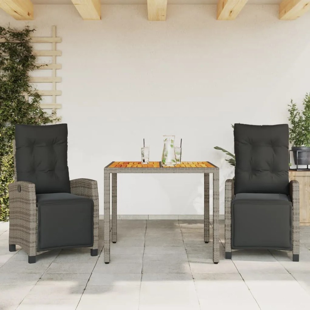 vidaXL Set mobilier de grădină cu perne, 3 piese, gri, poliratan