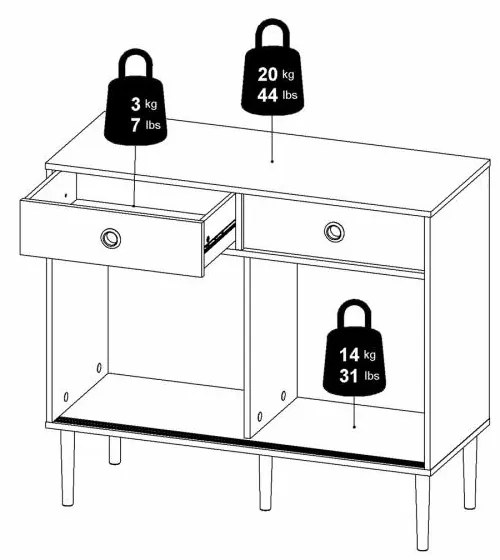 Bufet cu 2 sertare in decor de stejar Culoare alb, ELISEO