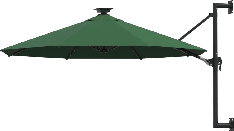 vidaXL Umbrelă de soare montată pe perete cu LED-uri, verde, 300 cm