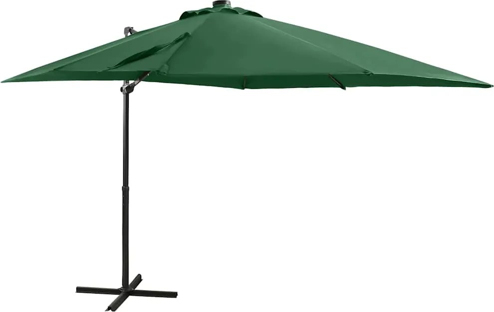 vidaXL Umbrelă în consolă cu stâlp și LED-uri, verde, 250 cm