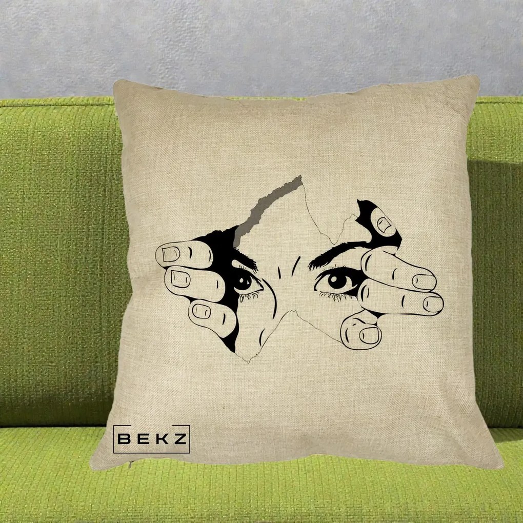 Perna Decorativa Ochi care Rup Suprafata, 40x40 cm, Crem, Husa Detasabila, Perna Inclusa, BEKZ®