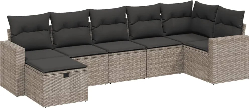 vidaXL Set canapele de grădină, 7 piese, cu perne, gri, poliratan