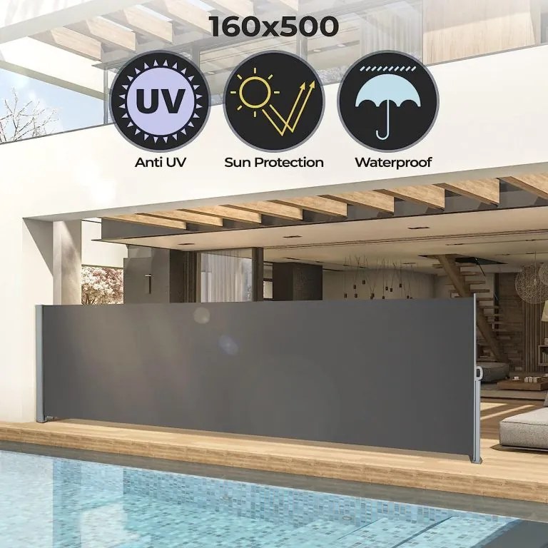 JAGO Paravan lateral extensibil, 180 x 500 cm, antracit