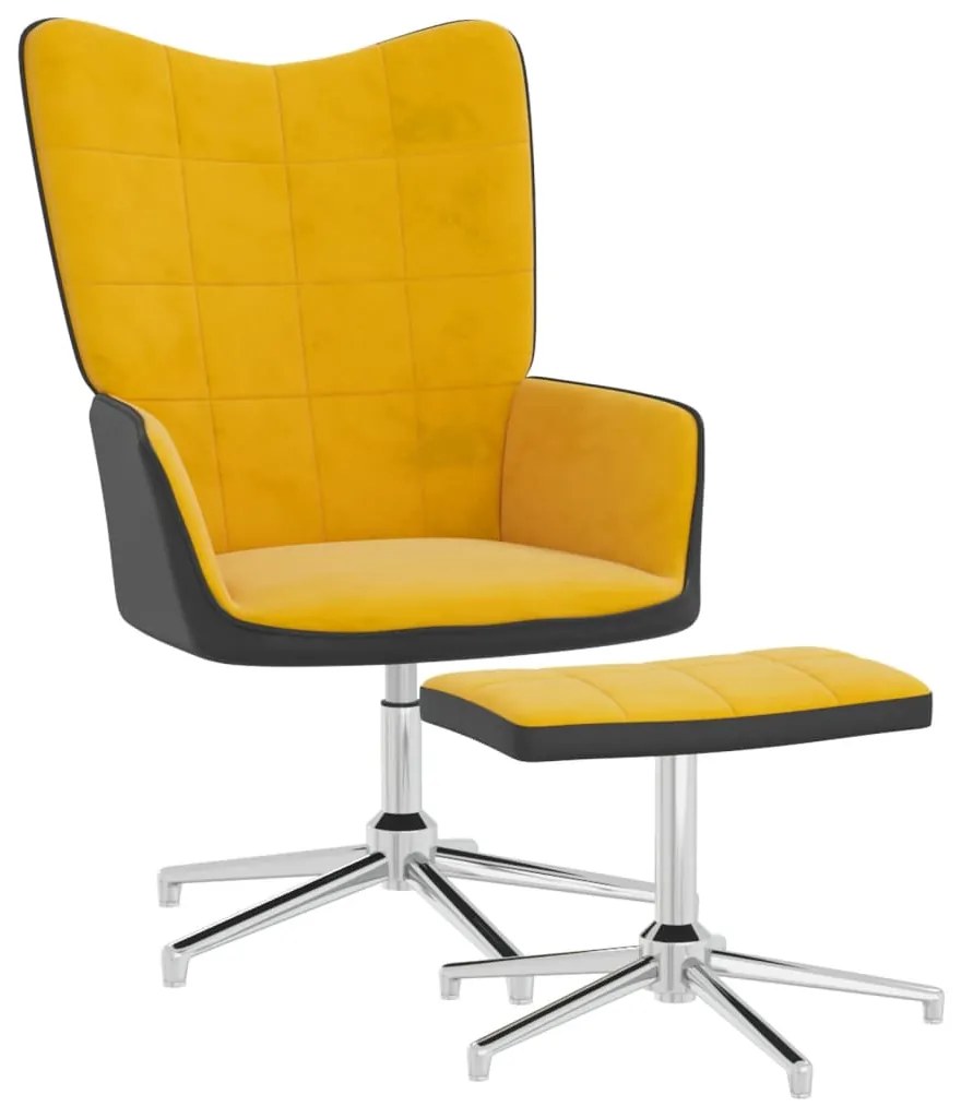 327871 vidaXL Scaun de relaxare cu taburet, galben muștar, catifea și PVC