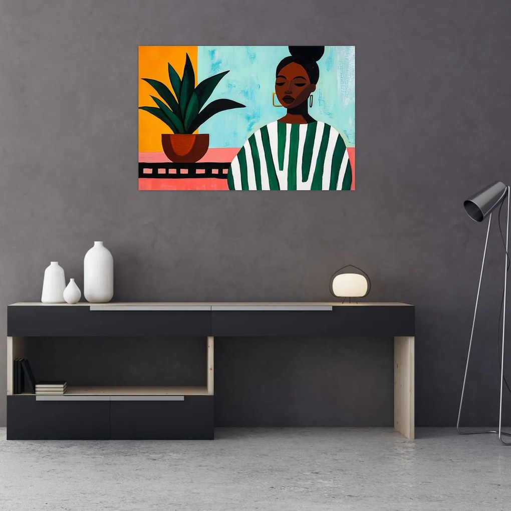 Tablou - Femeie cu floare (90x60 cm)