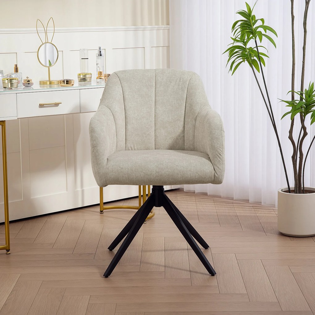 HOMCOM Fotoliu Acent Rotativ, Fotoliu Tapitat cu Material Textil, Picioare din Oțel, pentru Sufragerie, Dormitor, Birou, Bej | Aosom Romania