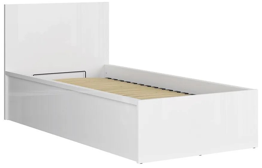 Pat de o persoană 90 cm Tetrix 15 (alb lucios) (cu somieră) (cu sp. depozitare). Promo -30%. 1098499