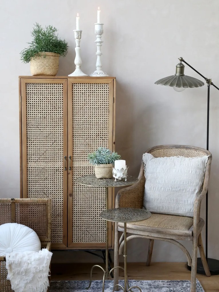 Scaun dining bej din rattan si rachita, cu aspect vintage Old French