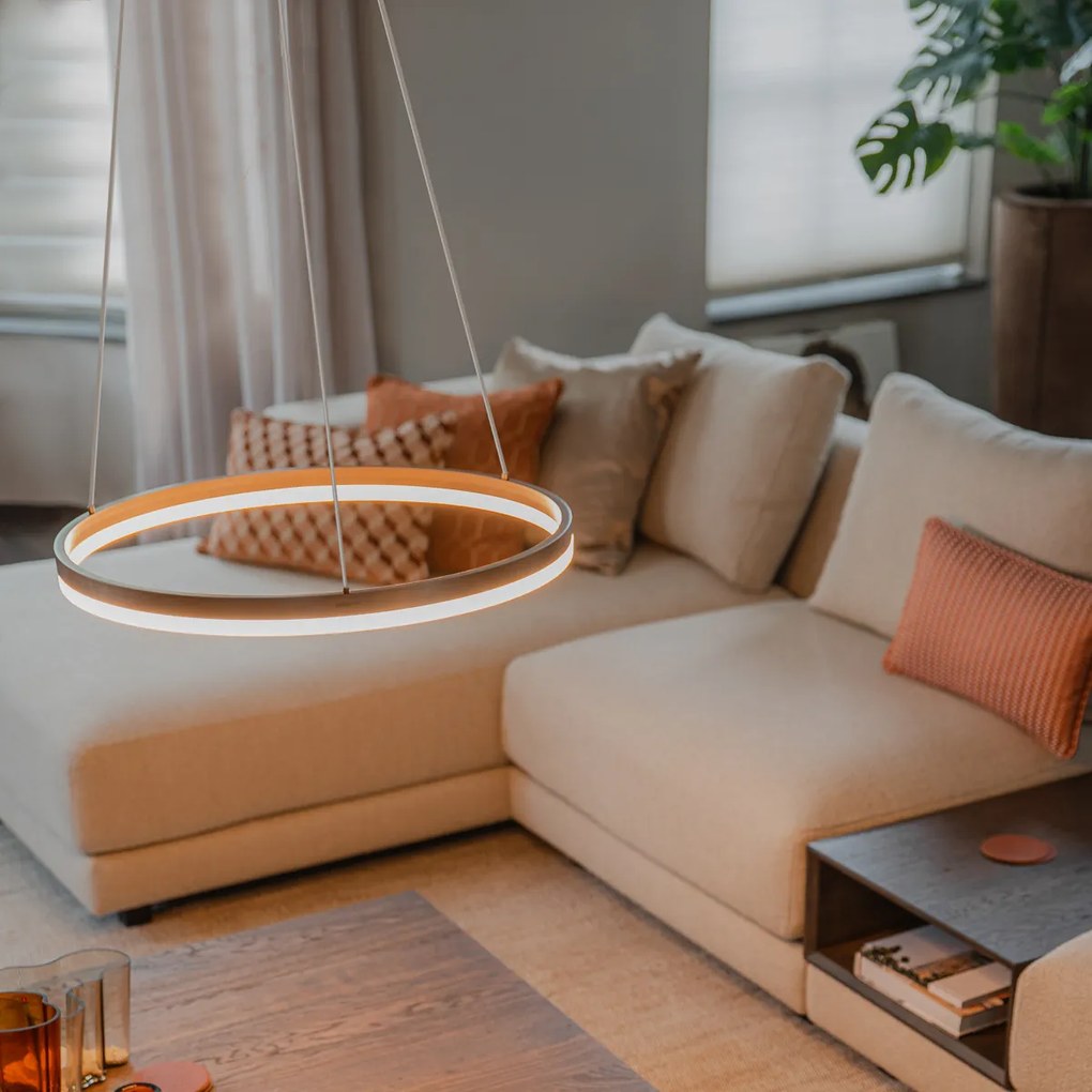 Lampă suspendată bronz închis 60 cm inclusiv LED cu dimmer în 3 trepte - Anello