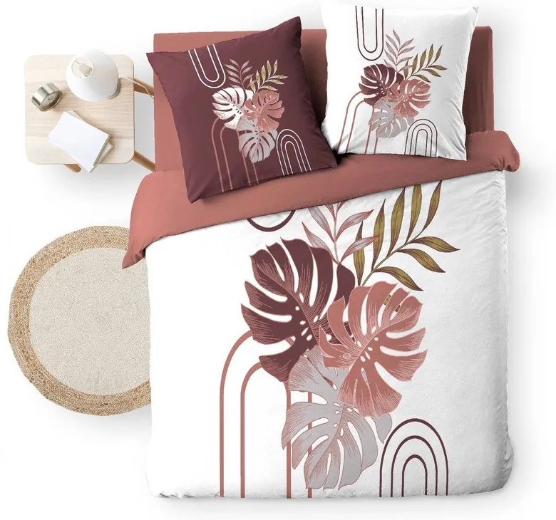 Lenjerie de pat albă-roz din bumbac pentru pat dublu, extinsă 240x220 cm Astria – douceur d'intérieur