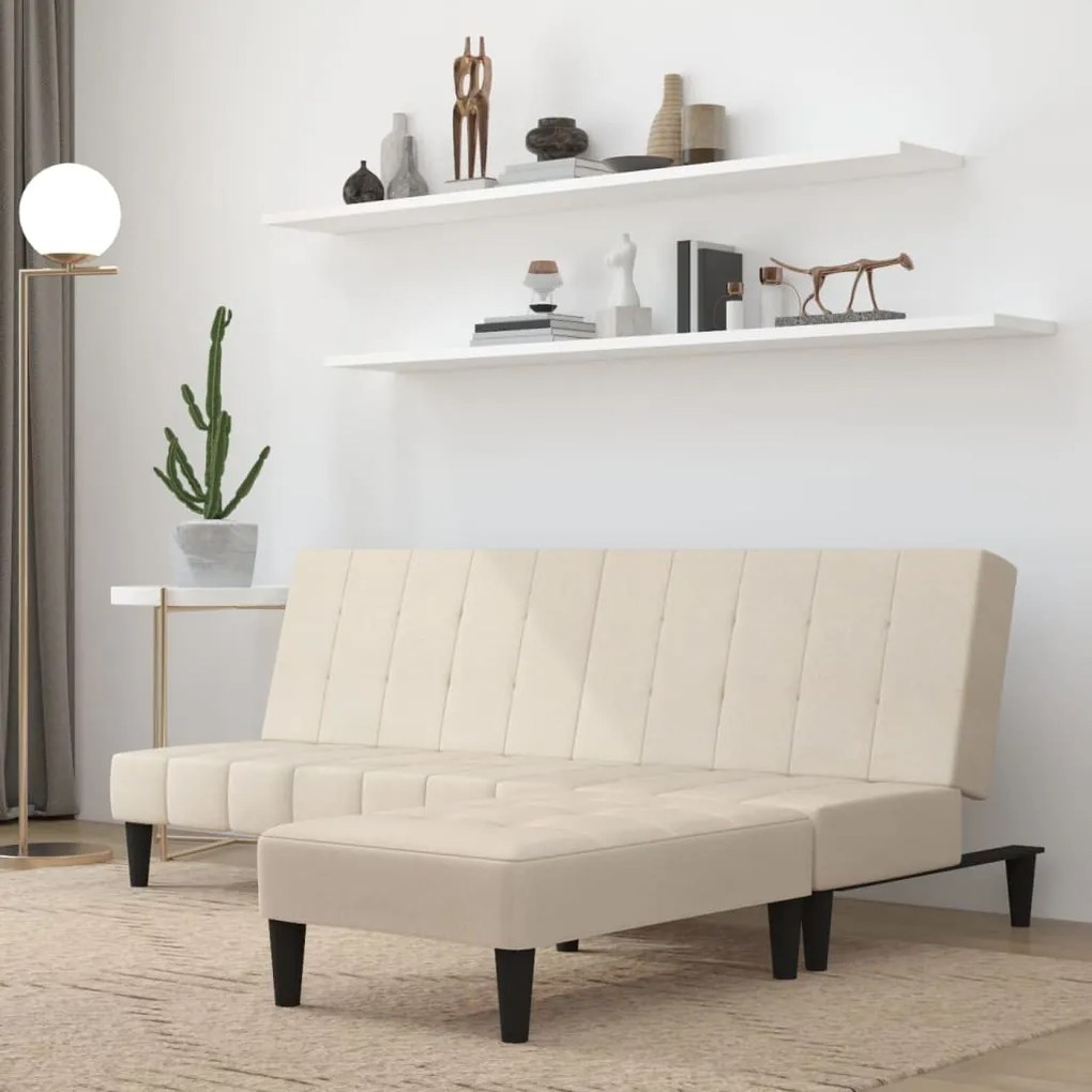 3121287 vidaXL Canapea extensibilă cu 2 locuri cu taburet, crem, microfibră