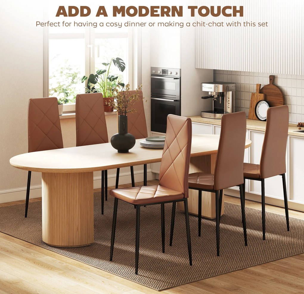 HOMCOM Set de 6 Scaune de Dining Moderne cu Spătar Înalt, din Piele Ecologică și Oțel, 41x50x97 cm, Maro | Aosom Romania