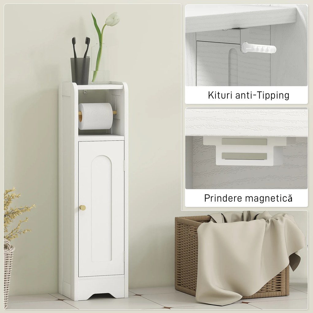 HOMCOM Dulap Compact pentru Baie cu Suport Hârtie Igienică - Alb | Aosom Romania