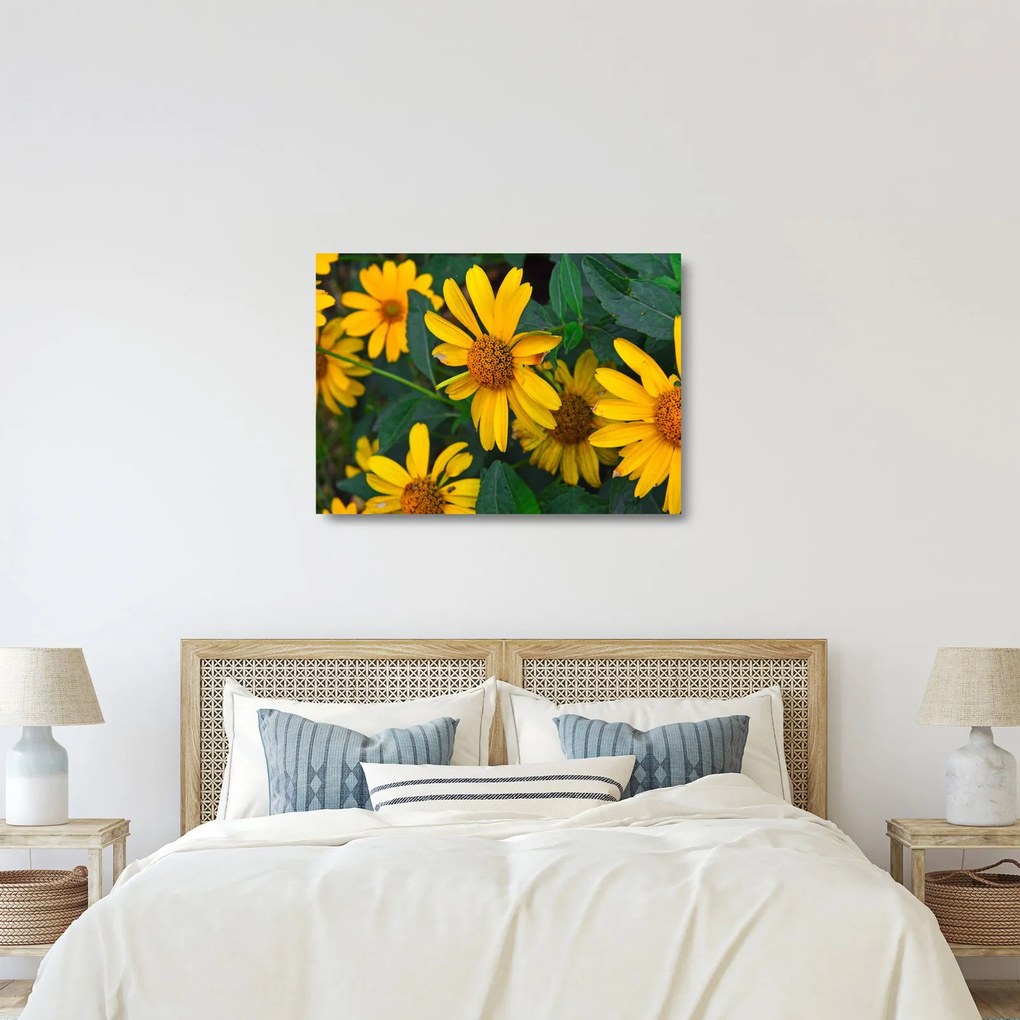 Tablou pe sticlă cu flori galbene (70x50 cm)
