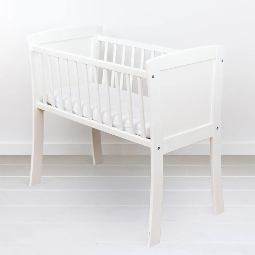 Patut mic, co-sleeping din lemn, Alb cu Saltea Cocos Spuma Cocos 90 x 40 x 7 cm