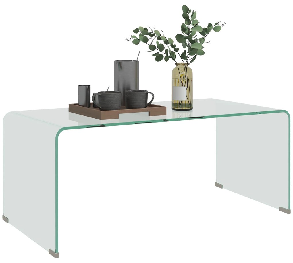 HOMCOM Masa de cafea din sticlă masă de salon rectangulară design modern din sticlă temperată cu margini rotunjite sigure transparent | Aosom Romania
