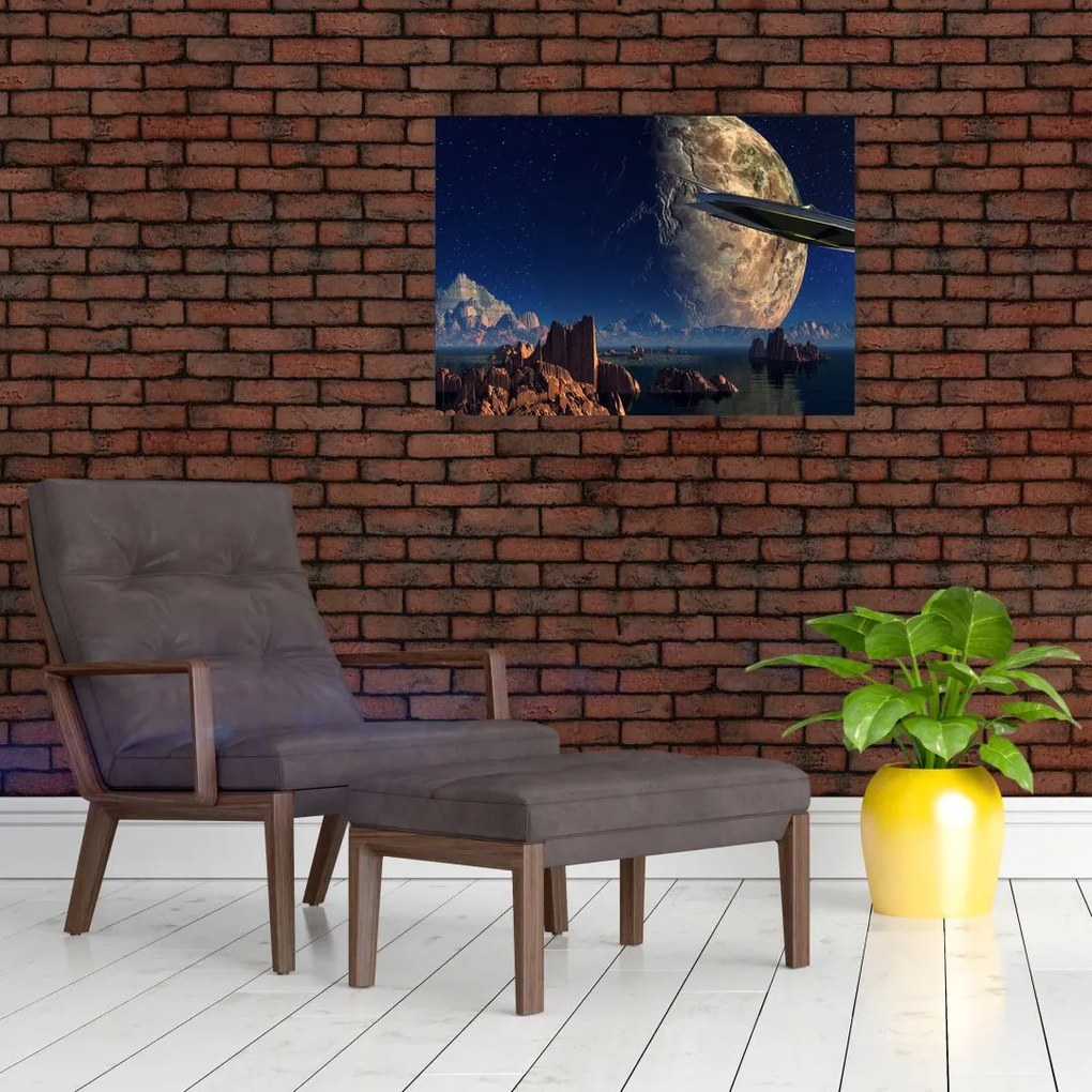 Tablou pe sticlă - Vizita extraterestrului (70x50 cm)