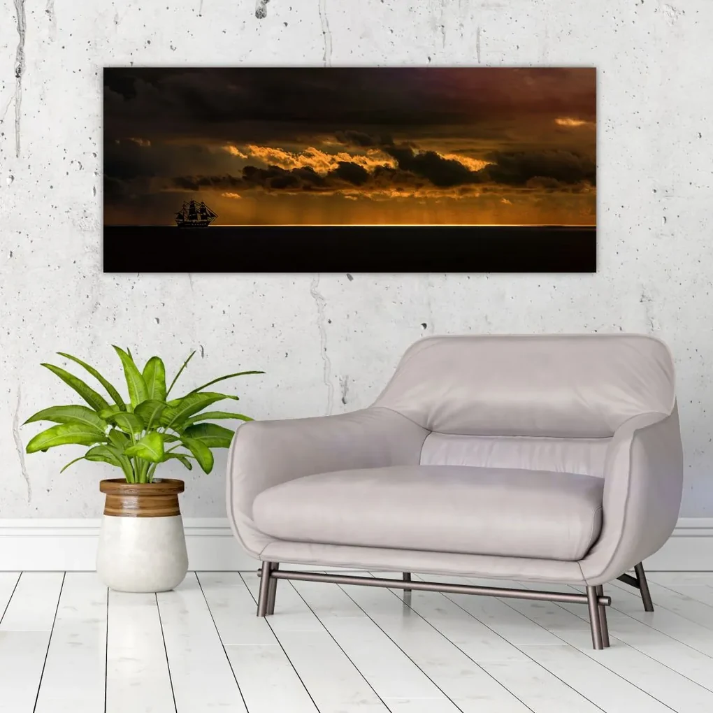 Tablou unei vele  în apus de soare (120x50 cm), în 40 de alte dimensiuni noi