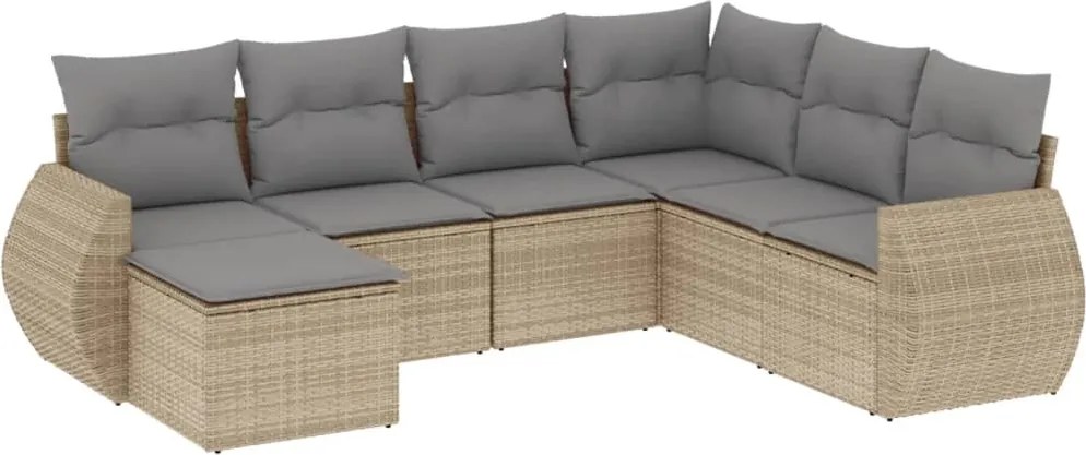 vidaXL Set canapele de grădină, 7 piese, cu perne, bej, poliratan