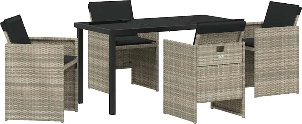 vidaXL Set de masă pentru grădină cu pernă 5 pcs Gri deschis poliratan