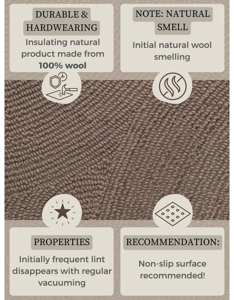 Covor taupe țesut manual rotund din lână ø 200 cm Calmio – Hanse Home