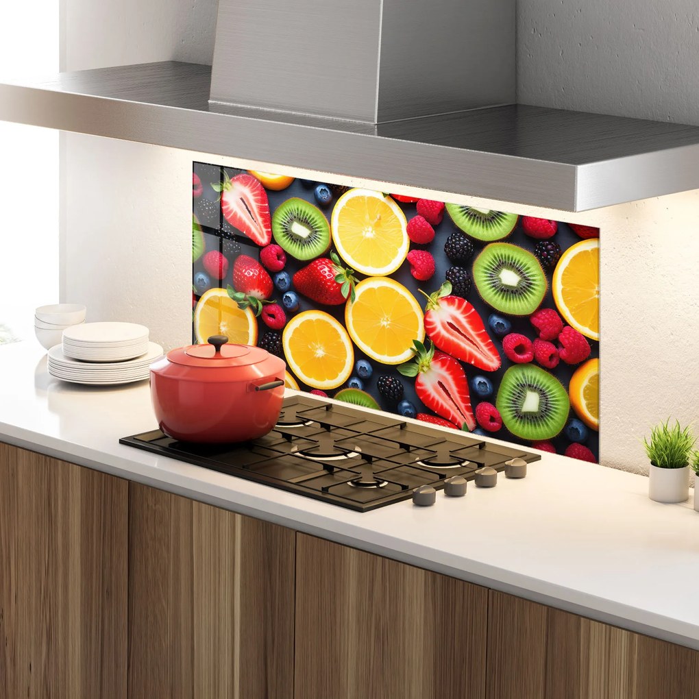 Panou Sticla Bucatarie, 60x120cm, Protectie aragaz, Antistropi, Termorezistent, Alimente, Fructe, Orange Fruit Mix