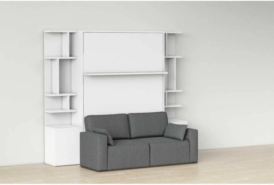 Pat rabatabil dublu cu somiera inclusa, canapea cu 2 locuri si 2 biblioteci (50 cm) - royal small bookcase set (150x200)