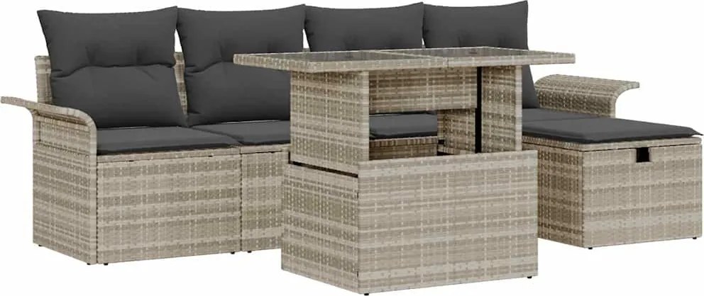 vidaXL Set de canapele pentru grădină 6 pcs Gri deschis Rattan poli